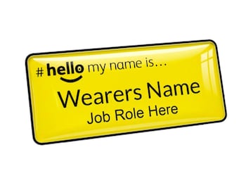 Resin Coated Hello My Name Is Yellow Badge  76 x 32mm Engraved Printed Black Text Student Nurse Midwife Doctor Healthcare Assistant