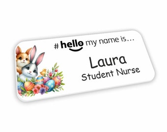 Hello My Name Is Badge Student Nurse Midwife Doctor NHS Hospital General Practitioner Nursery school Easter Eggs Peeking Design 001