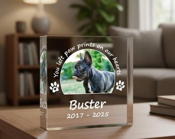 Pet memorial acrylic block, personalised with your own photo and text. Design 01
