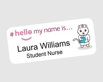 Personalized Nurse Name Badge with Cat Logo (76 x 32mm)
