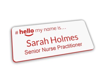 Hello My Name Is Premium Personalised White Red Text Name Badge