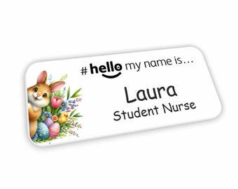 Hello My Name Is Badge Student Nurse Midwife Doctor NHS Hospital General Practitioner Nursery school Easter Eggs Peeking Design 002