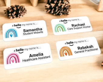 Hello My Name Is Rainbow Name Badge Student Nurse Midwife Doctor NHS Hospital General Practitioner Nursery school preschool 76 x 32mm