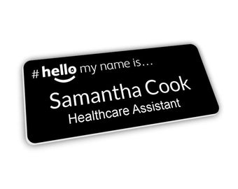 Hello My Name Is Premium Personalised Black White Text Name Badge