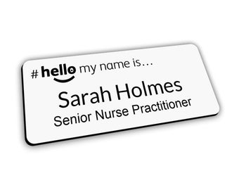 Hello My Name Is Premium Personalised White Black Text Name Badge