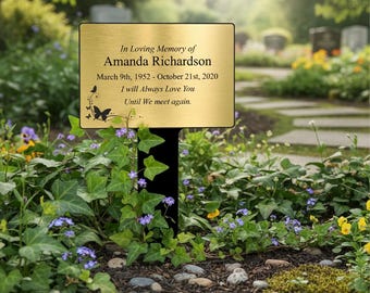 Personalised Memorial Stake, Plaque, Grave Marker, Tribute, Weatherproof Outdoor Garden, Gold, Silver or Copper Colour, Butterfly Pattern 01