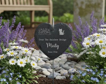 Personalised Pet Memorial Plaque with Hook Stake – Custom Engraved Grave Marker for Cats, Pets Design 01