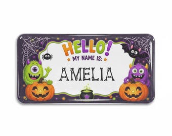 Personalised Halloween “Hello My Name Is” Name Badge – Resin Coated - 01