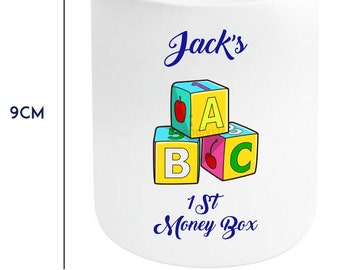 Personalised Boys Money Box  Premium Quality Newborn Gift Baby ABC Building Blocks