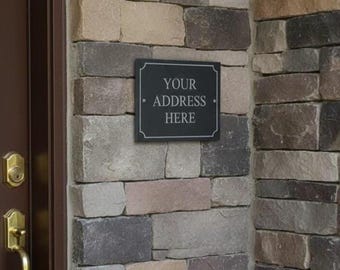 Personalised slate house sign 200 × 150 mm with border 01 – fully weatherproof, supplied with  holes for quick, easy installation.