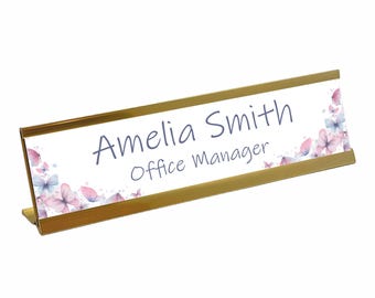 Office Desk Sign Personalised Name Plate Holder Desk Plaque With Black, Gold Or Silver Desk Stand Work Office Home Watercolur Design 11