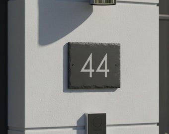Personalised slate house sign 200 × 150 mm Number Only design  – fully weatherproof, supplied with holes for quick, easy installation.