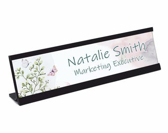 Office Desk Sign Personalised Name Plate Holder Desk Plaque With Black, Gold Or Silver Desk Stand Work Office Home Watercolur Design 02
