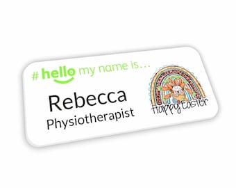 Hello My Name Is Badge Student Nurse Midwife Doctor NHS Hospital General Practitioner Nursery school Easter Boho Rainbow Design 001