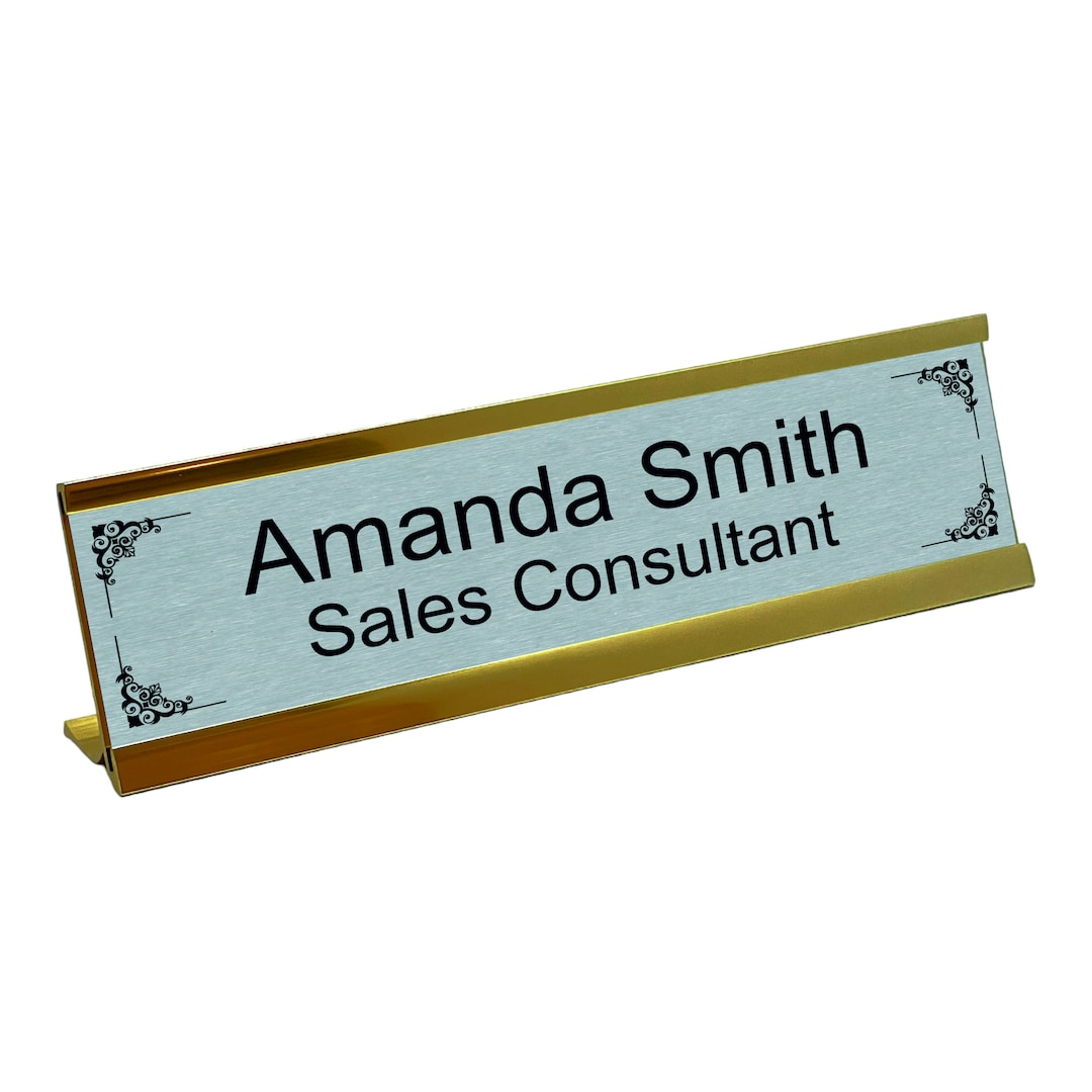 Office Desk Sign Personalised Name Plate Holder Desk Plaque With Gold