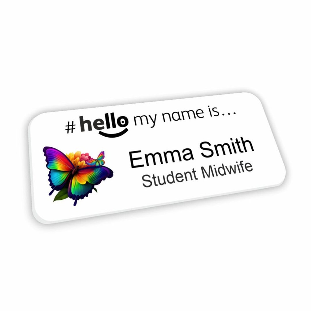 Hello My Name is Badge LGBT Rainbow Butterfly ( 03 ) Student Nurse ...