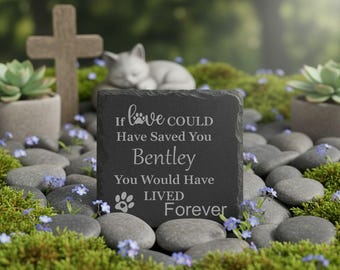 Personalised Pet Memorial Slate, Custom Dog or Cat Grave Marker, Garden Memorial Stone, Pet Loss Sympathy Gift, Paw Print Heart Tribute