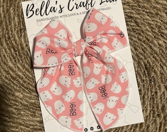 Sweet Boo Ghost Hair Bow: Pink Halloween Clip, Handmade