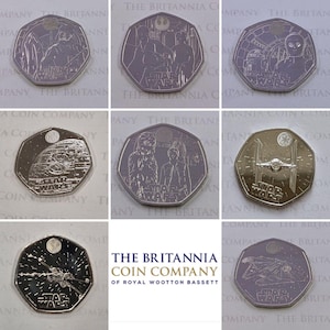 50p Glanzglanz Fifty Pence Münzen Star Wars 2023-2024 UK - Wählen Sie Ihr Design