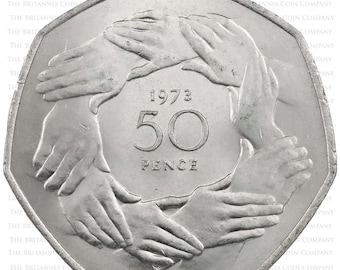 1973年ヴィンテージEEC 50ペンス硬貨：エリザベス2世女王、クラフト