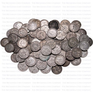 Monete da tre penny in argento britanniche pre-1947 non smistate, varietà di monete da re e da regina, confezione iniziale ideale per creazioni artigianali di monete o decorazioni!
