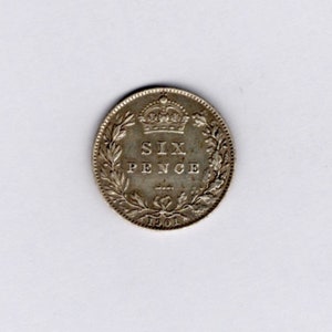1901 Rey Eduardo VII Moneda de seis peniques de plata .925 Recoger regalo nupcial Ficha de regalos de boda de seis peniques de la suerte