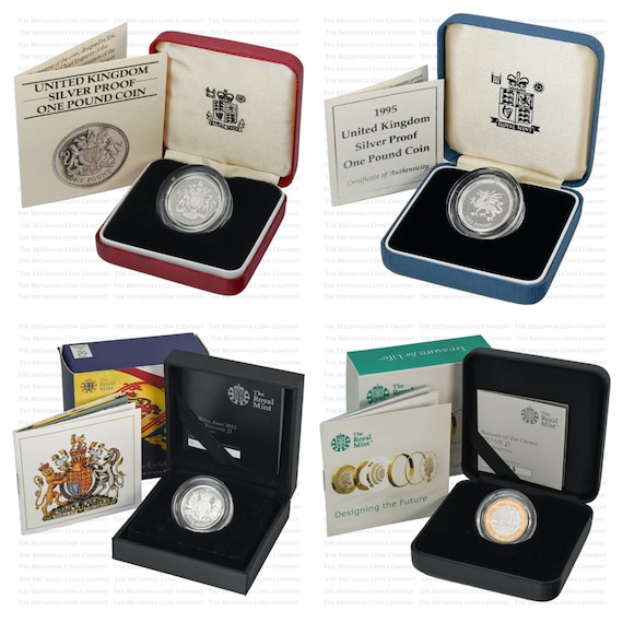 英国ロイヤルミントのシルバー プルーフ 1 ポンド コイン - 年を選択し
