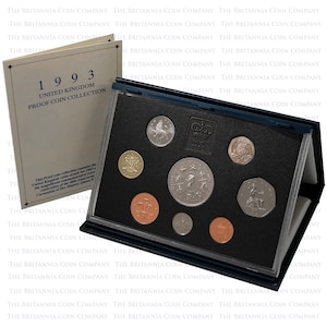 1993 Royal Mint United Kingdom 8 Coin Annual Proof Set - Includes Five Pounds Coin - Ideal Gift!