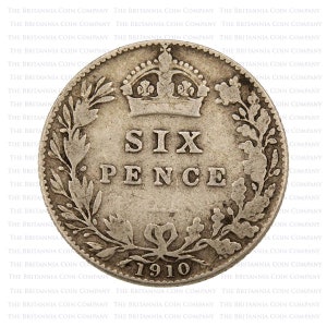 Moneda de seis peniques de plata de 925 del rey Jorge V de 1910, regalo de boda coleccionable, moneda de seis peniques de la suerte, regalo de boda
