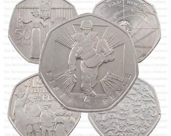 50 pence, motifs variés, pièce de cinquante pence en circulation de la Monnaie royale