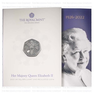Moneda de cincuenta peniques sin circular brillante de 50 peniques de la Real Casa de la Moneda de 2022 conmemorativa de la Reina Isabel II