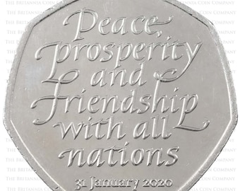 Brexit 2020 Retrait de l&#39;UE Paix Prospérité et amitié Pièce de 50 pence Monnaie royale de 50 pence Cadeau idéal Cadeau de Noël parfait Collection de pièces