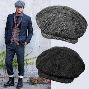 Peaky Blinders Hat Bakerboy Cap Herringbone Wool 8 Panels Cap Irish Flat Cap Newsboy Cap Tommy Shelby Hat Valentine's Day Gift image 2