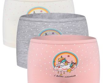 Unicorn Girls Boxer Shorts | Unicorn Kids Boxer Shorts | I Believe Unicorns Girls Boxer Shorts | Oeko-Tex Certified Boxer Shorts | (3 Pack)