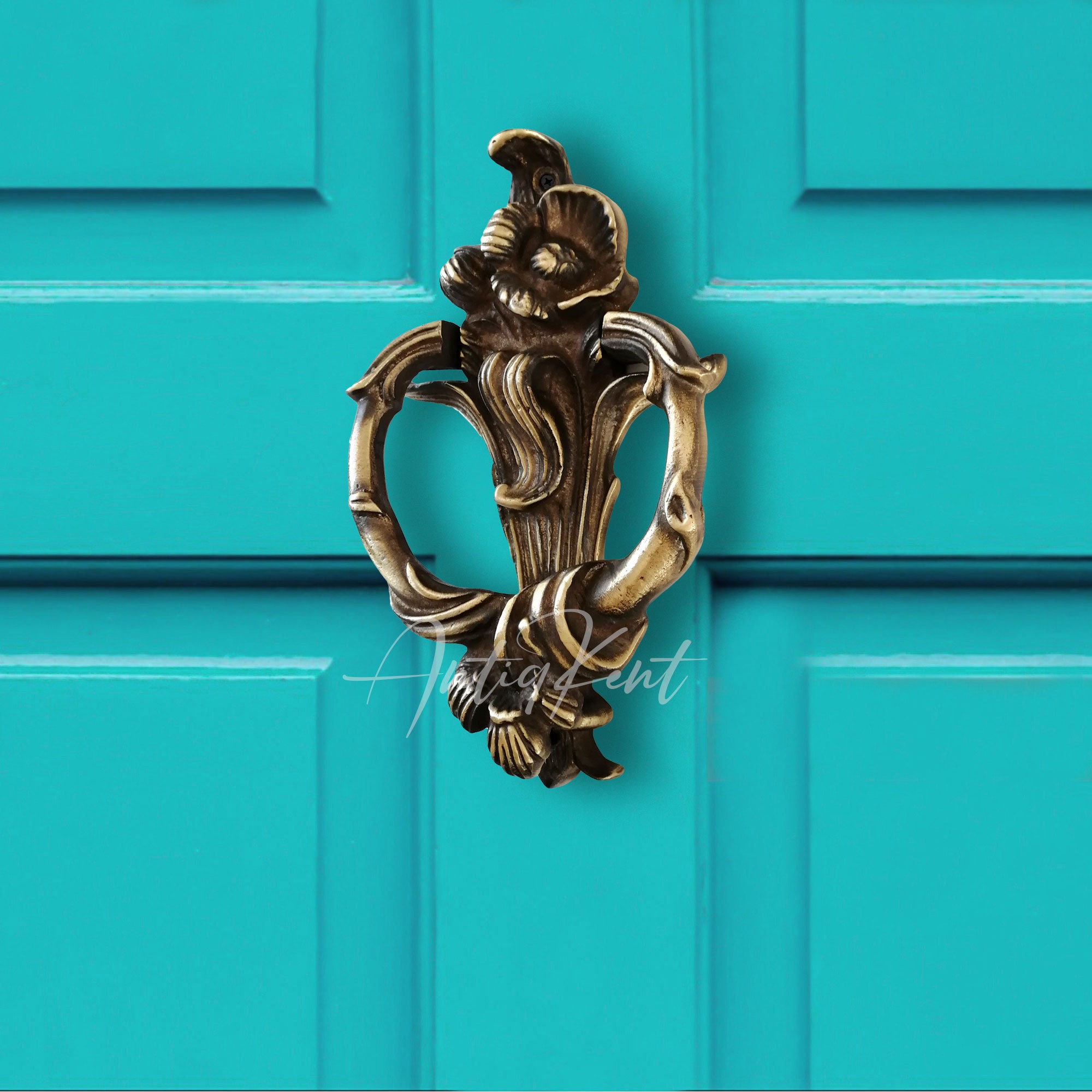 Flower Door Knocker, Decorative Door Knocker, Handmade Cast Brass Door Knocker, Vintage Style Door Knocker,