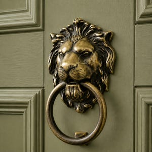 Lion Head Door Knocker for Leo Sign, Solid Brass Entry Hardware, Vintage Front Door Accent, Historic Architectural Decor