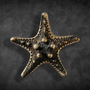 May include: A bronze starfish with a textured surface and five points. The starfish has a dark, mottled appearance with raised, rounded details. The image has the text "Antiq Kent" in the center.