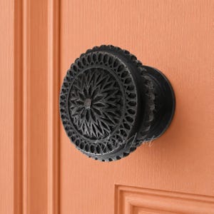 Sunburst Design Door Knob, Solid Brass Decorative Hardware, 3.74" Gothic Style Black Oxide , Vintage Entry Fitting, Restoration Door Accent