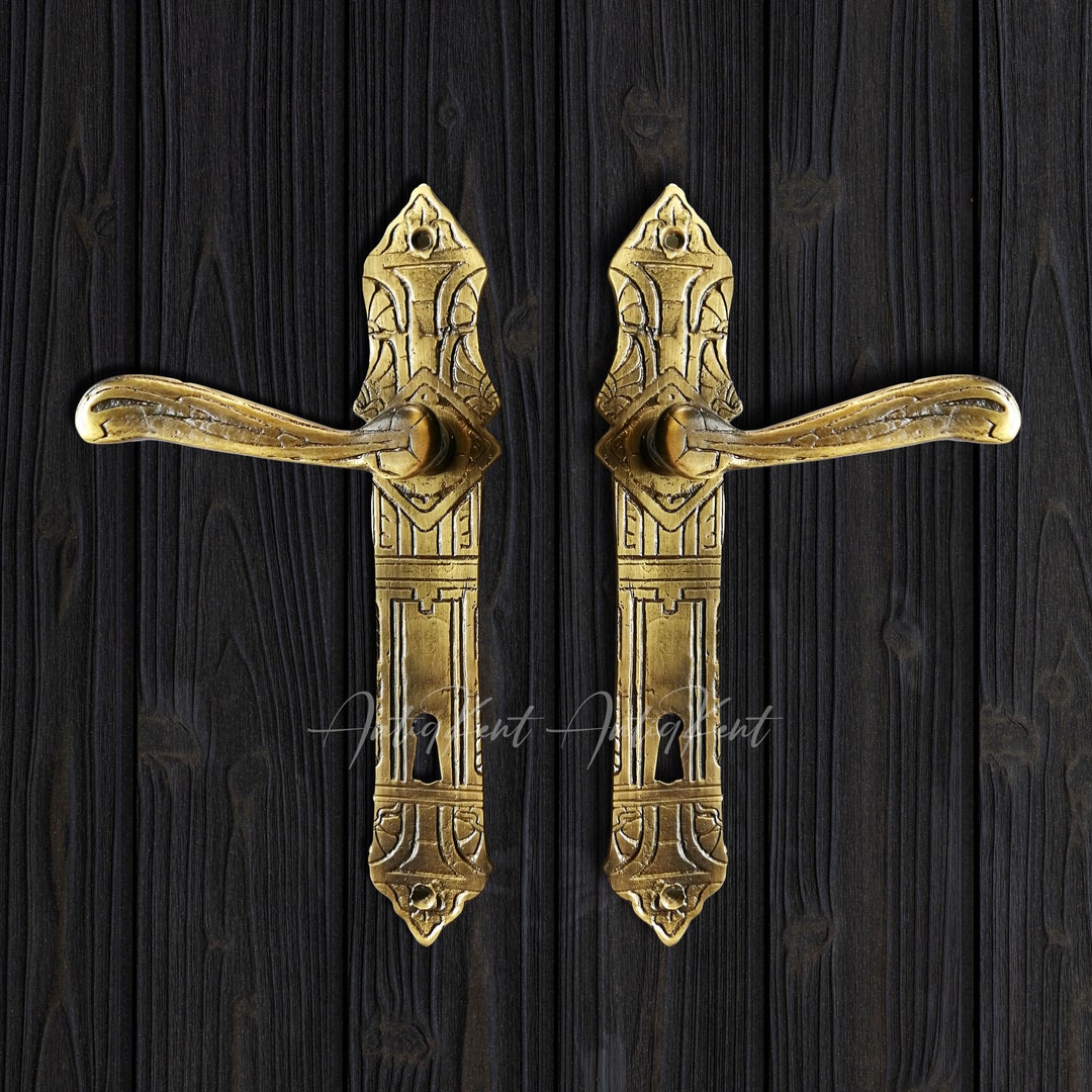 Antique Brass French Door Handles, Rococo Style Door Handles, Vintage