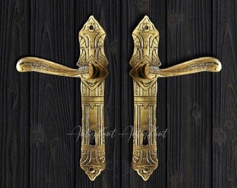 Antique Brass French Door Handle, Rococo Style Door Handle, Vintage Style Door Handle, Rustic Door Handle, Old Style Cast Brass Door Handles