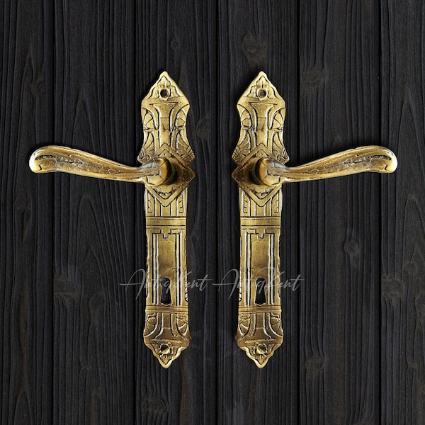 Antique Brass French Door Handles, Rococo Style Door Handles, Vintage Style Door Handle, Rustic Door Handles, Old Style Brass Door Handles