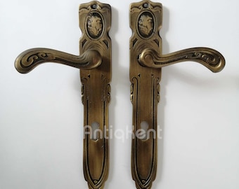 Handmade Cast Brass French Door Handle, Antique Style Lever (Pair)