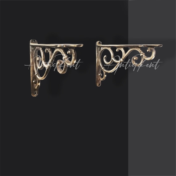 Coppia Di Robuste Staffe Per Mensole A Muro In OTTONE SOLIDO Da 5,9 Pollici / Decorazioni Per Mensole Per Finestre Con Foto Di Libri In Ottone Antico Curvo Classico - Italia - Foto 7