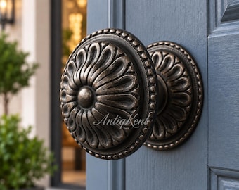 Sunflower Dummy Door Knob, Solid Brass Floral Fixed Pull, Non-Turning Hardware for Interior Doors, Entryways, Closets and Period Homes