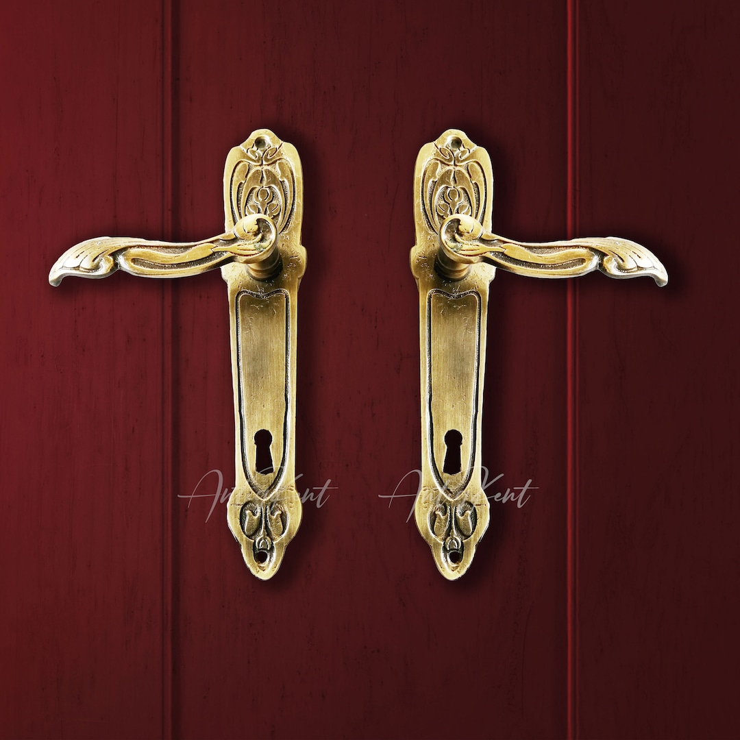 Vintage Style Door Handles, Antique Brass French Door Handles, Rococo