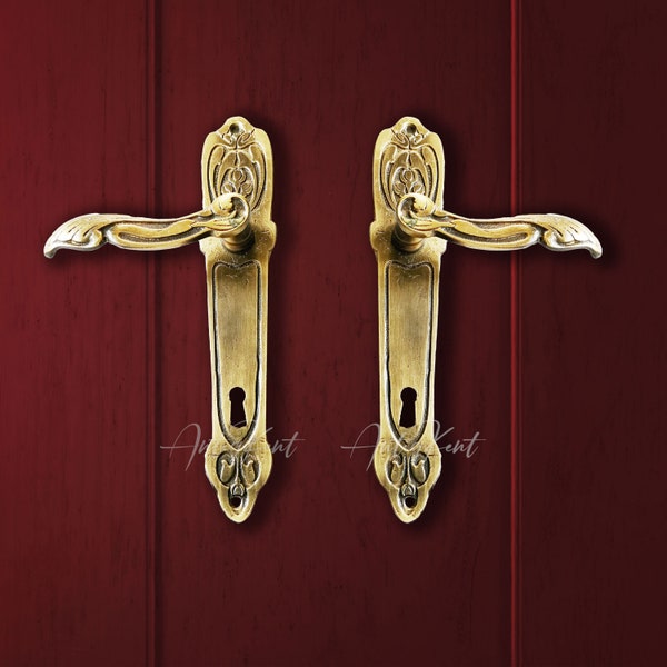 Vintage Style Door Handles, Antique Cast Brass French Door Handle, Rococo Style Door Handle, Cast Brass Door Lever, Rustic Door Handle