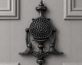 Songbirds Door Knocker, Hand-Cast Solid Brass Entrance Double Bird