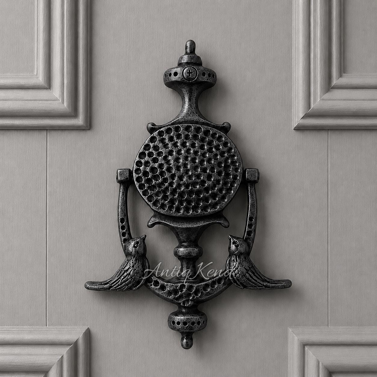 アンティーク ドアノッカー Songbirds Door Knocker, Hand-Cast Solid Brass Entrance Double Bird