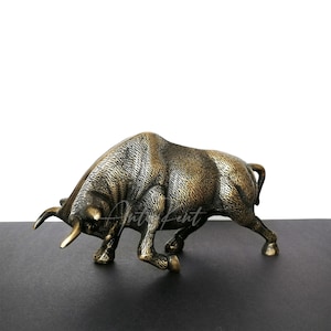 Bull Figurine, 2.32Lbs Original Design Spanish Bull, Vintage Style Cast Brass Bull, Gift Sculpture For Office and Home, Bull Statue