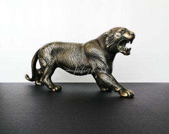 Tiger Figurine, Cast Brass Original Design Tiger Statue 2.52 Lbs, Cast Brass Animal Figurine, Solid Brass Tiger Home Decor, Desk Accessory